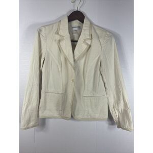 Pendleton Cream‎ & White Striped Seersucker Blazer Jacket Preppy Sz S EUC